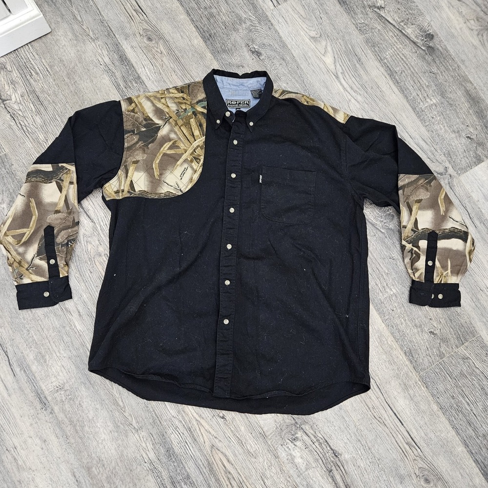 Roper Range Gear Shirt Black and Camo Shoulder Pad XL  Pocket  Roper Buttons